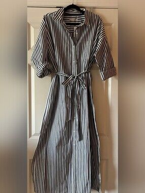 ann taylor loft striped shirt dress Ann Taylor Loft Striped Rayon T Shirt Dress M Black And White